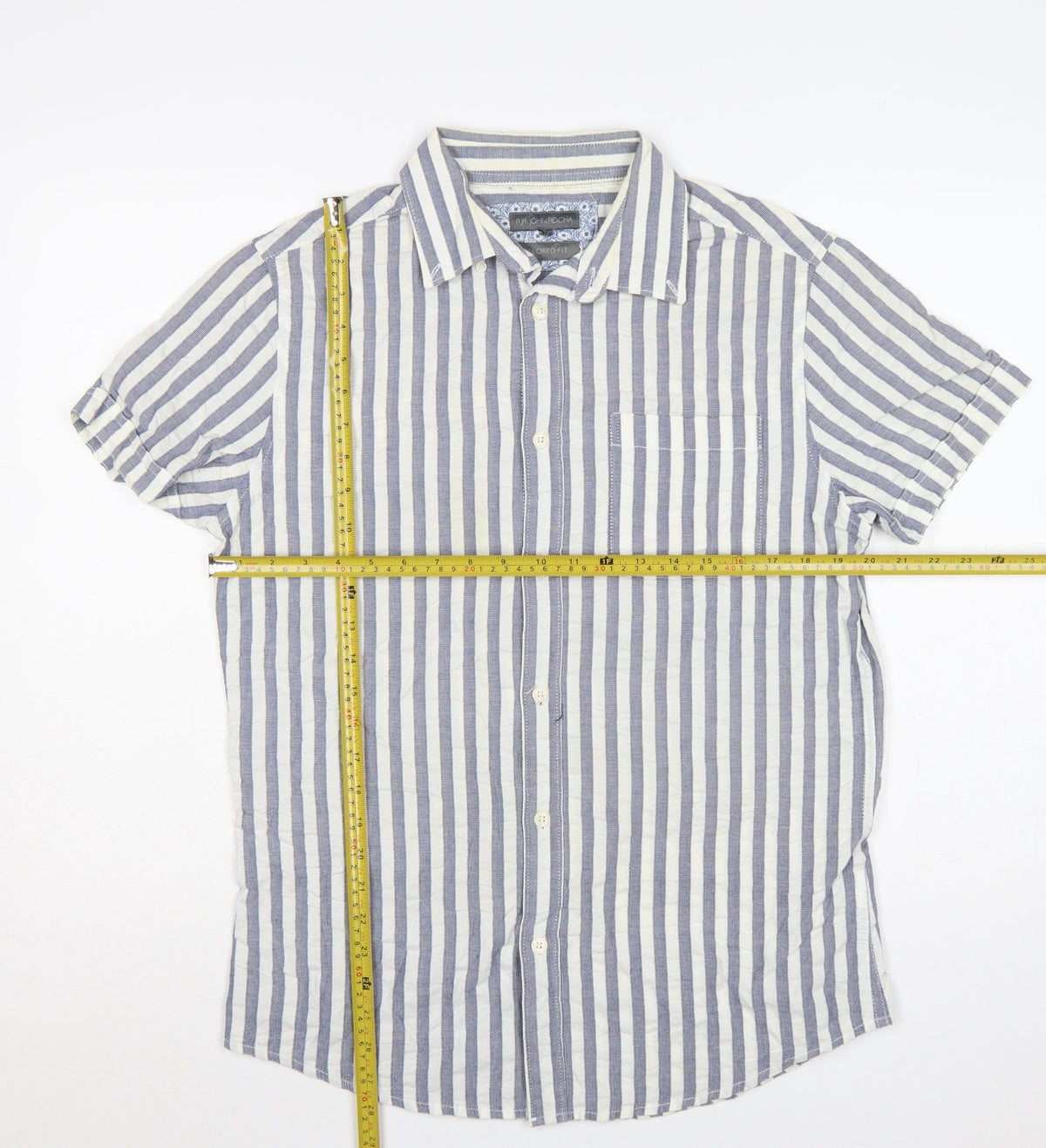 Close-up detail of RJR John Rocha Men’s Blue White Striped Tailored Fit Shirt M 40in