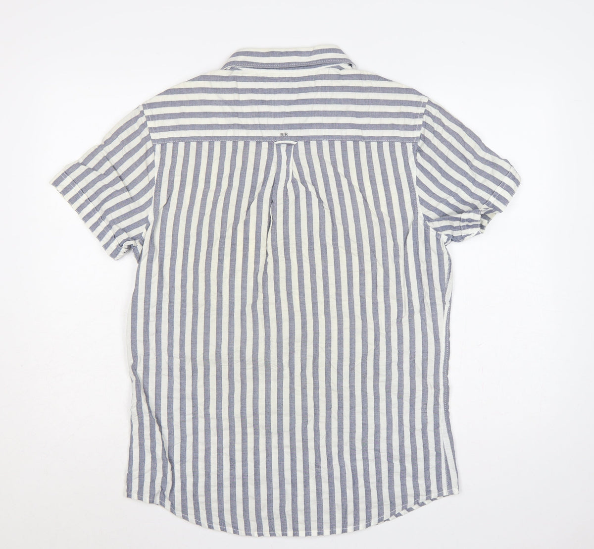 Brand and care label for RJR John Rocha Men’s Blue White Striped Tailored Fit Shirt M 40in