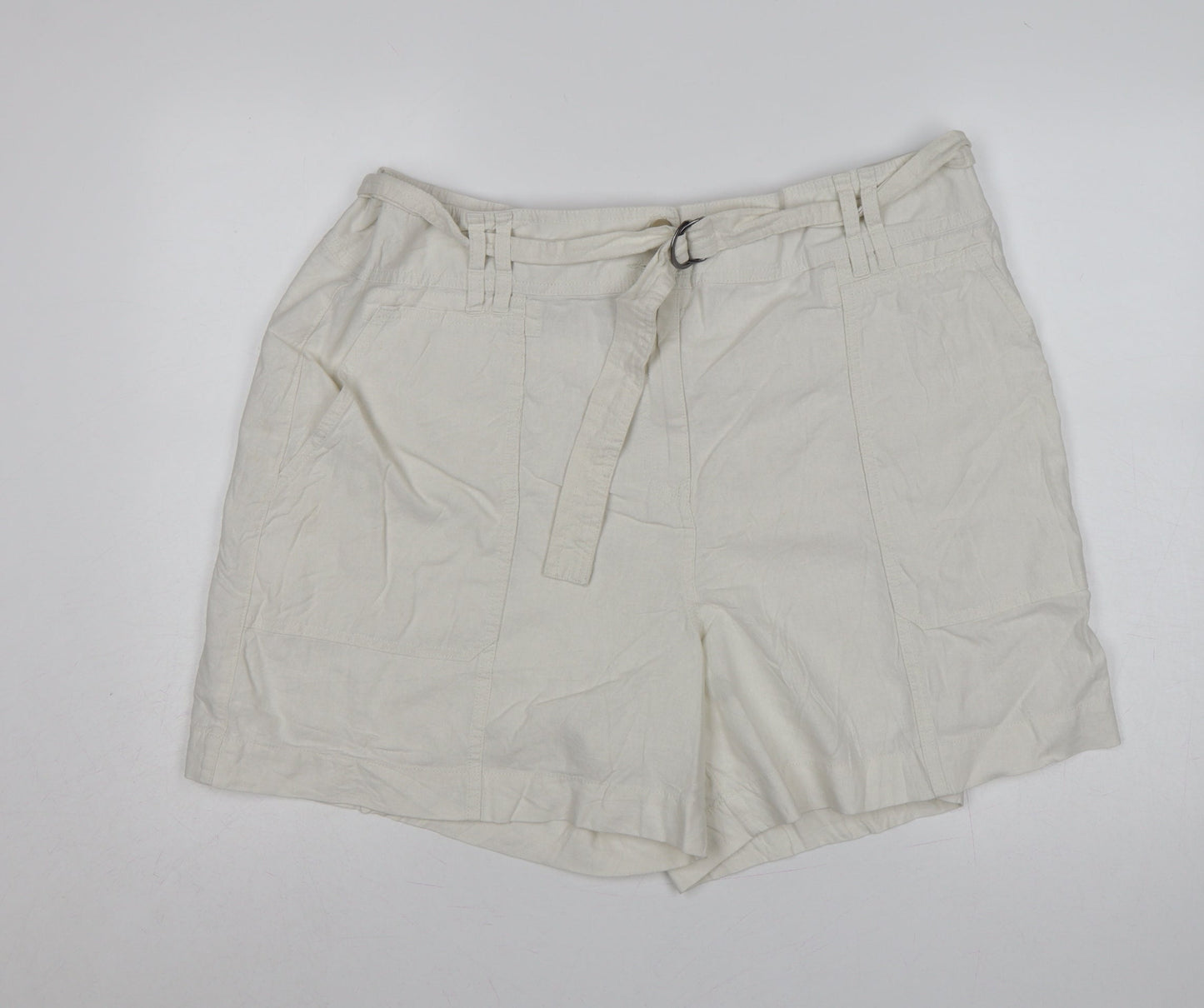 M&S Women’s Ivory Linen Blend Cargo Shorts Belted UK 22