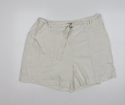 Marks & Spencer Women’s Ivory Linen Blend Cargo Shorts Belted UK 22