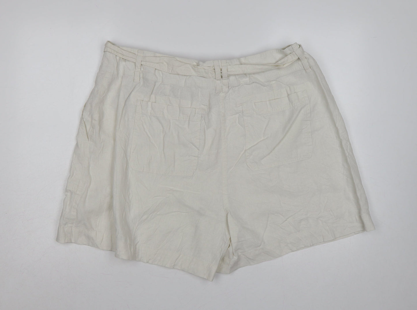 M&S Women’s Ivory Linen Blend Cargo Shorts Belted UK 22