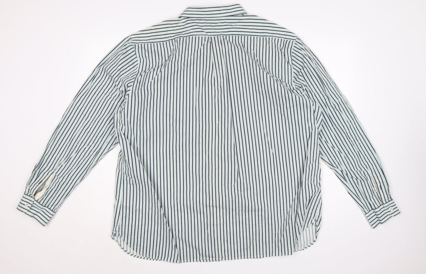 Hammond & Co Men’s White Navy Green Stripe Cotton Shirt 2XL