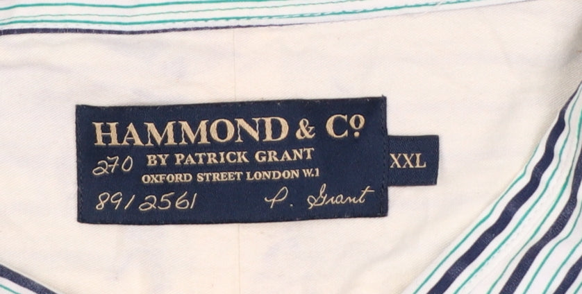 Hammond & Co Men’s White Navy Green Stripe Cotton Shirt 2XL