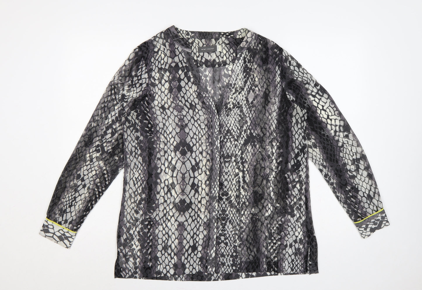 Mint Velvet Women Multicoloured UK 12 Snake Print Sheer V-Neck Blouse