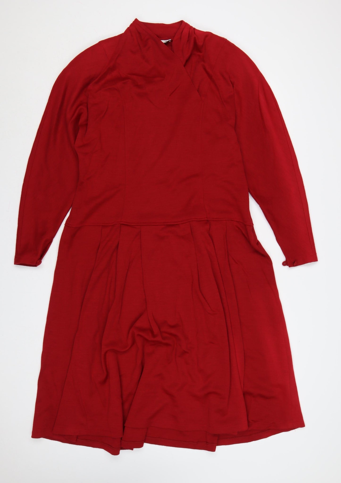 Eastex Women Red UK 16 Fit & Flare Knit Cowl Neck Wool Dress