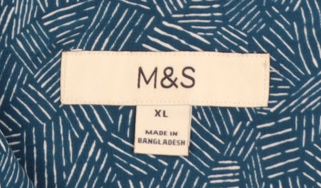 Marks and Spencer Men's Blue XL Geometric Short Sleeve Button-Up Shirt
