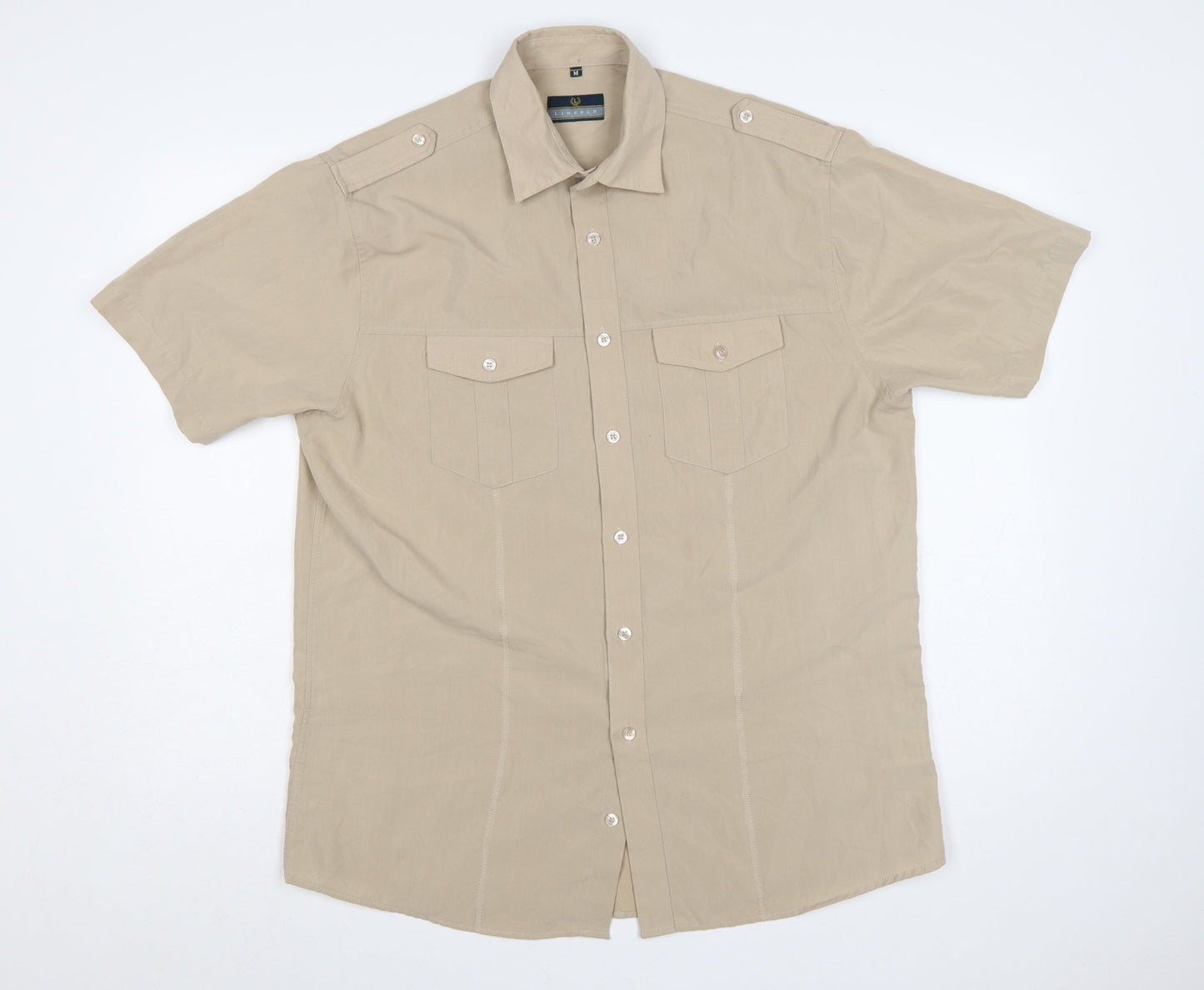 Lincoln Men’s Beige M Short Sleeve Military Button-Up Shirt