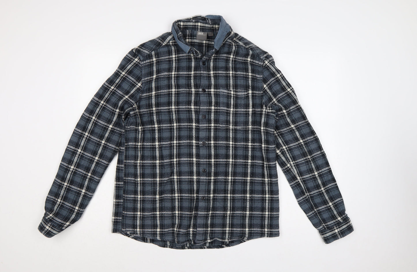 ASOS Men’s Blue Check Long Sleeve Button-Up Shirt Size L