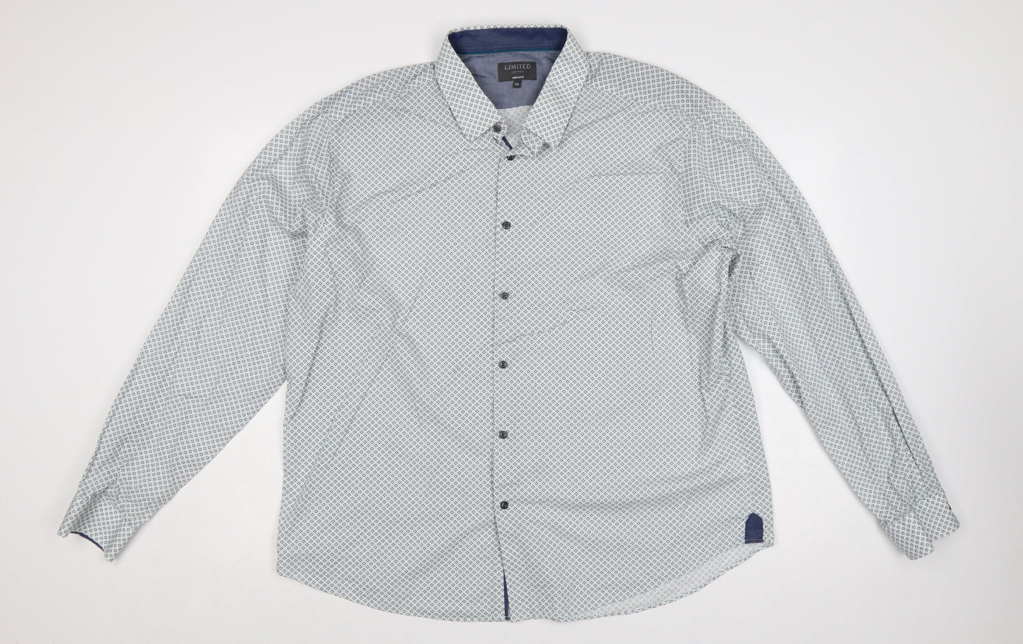 Marks and Spencer Men's White Blue Geometric Tailored Fit XXL Shirt