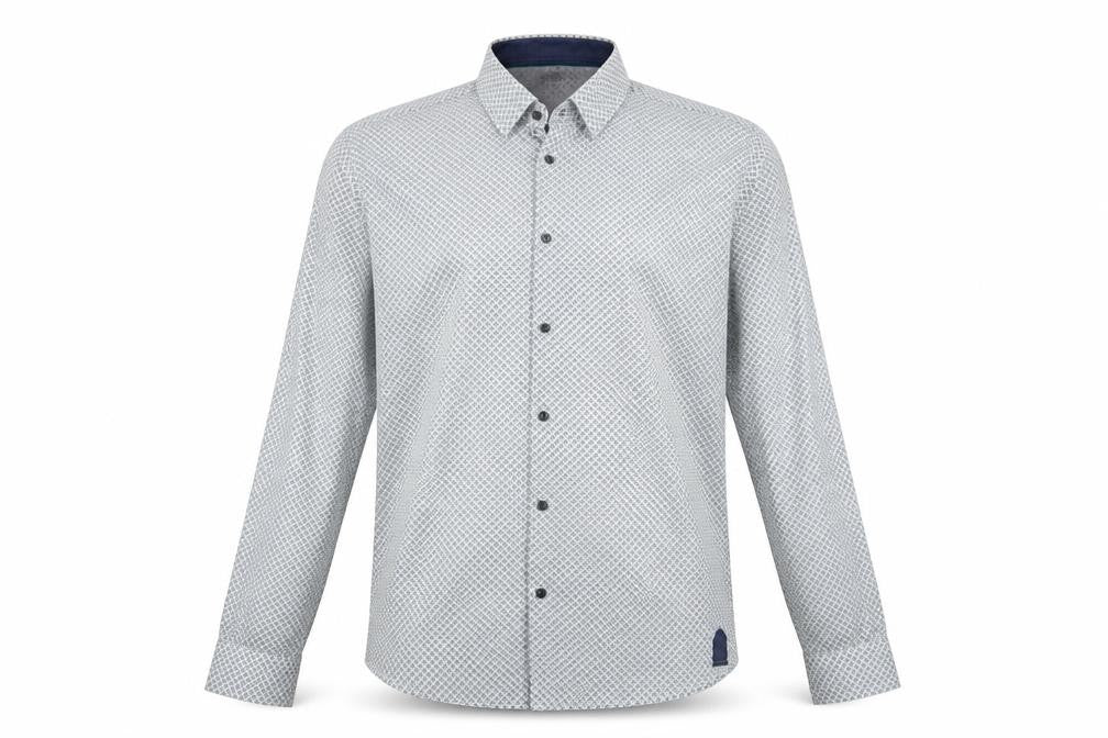 Marks & Spencer Men's White Blue Geometric Tailored Fit XXL Shirt