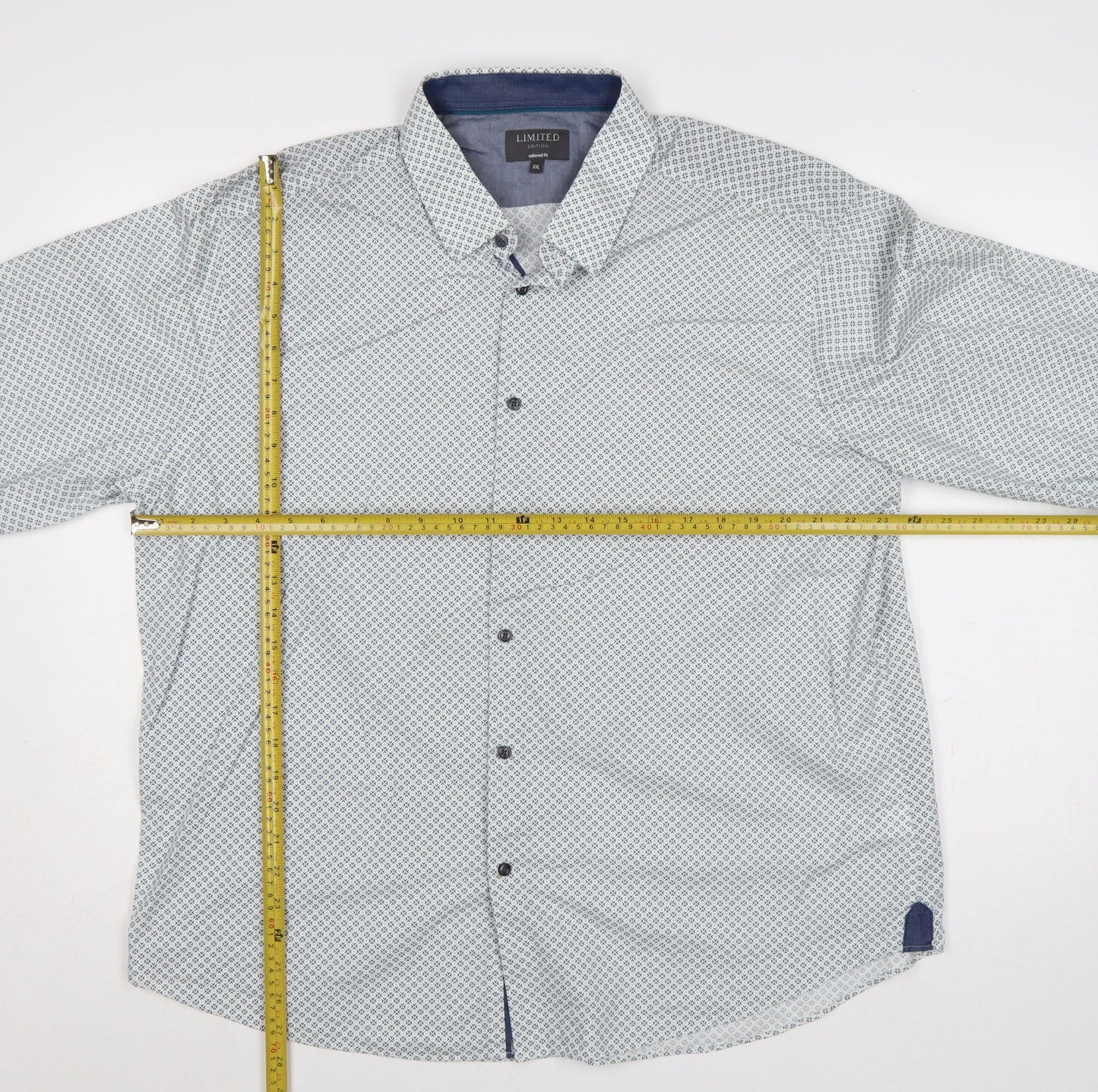 Marks and Spencer Men's White Blue Geometric Tailored Fit XXL Shirt