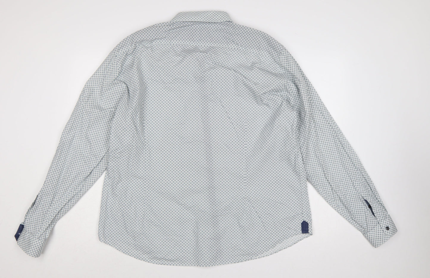 Marks and Spencer Men's White Blue Geometric Tailored Fit XXL Shirt