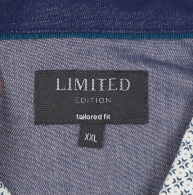 Marks and Spencer Men's White Blue Geometric Tailored Fit XXL Shirt