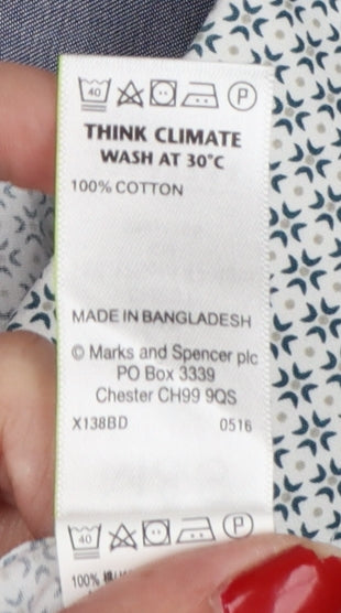 Marks and Spencer Men's White Blue Geometric Tailored Fit XXL Shirt