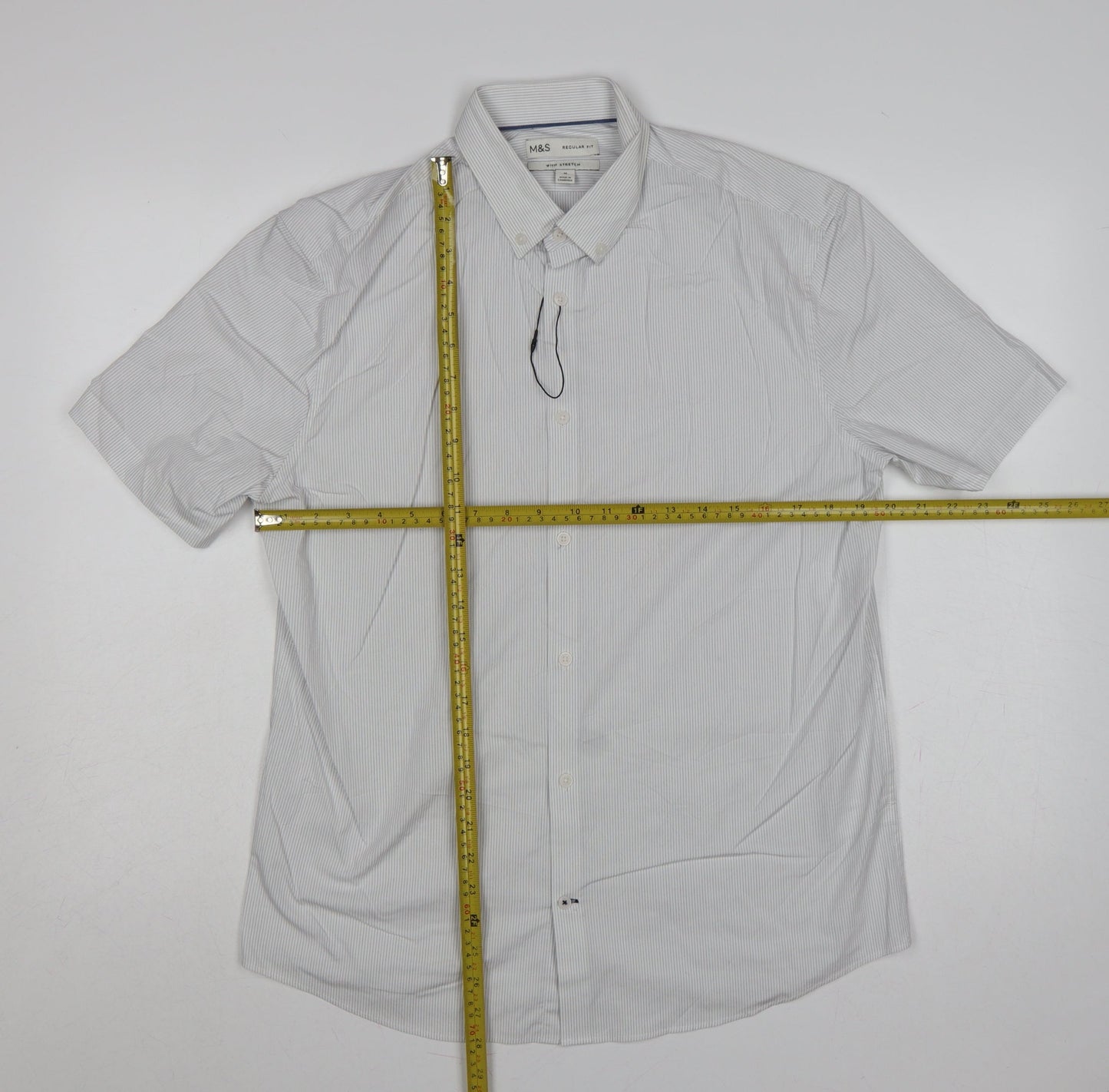 Marks & Spencer Men White Striped M Regular Fit Stretch Button-Up Shirt