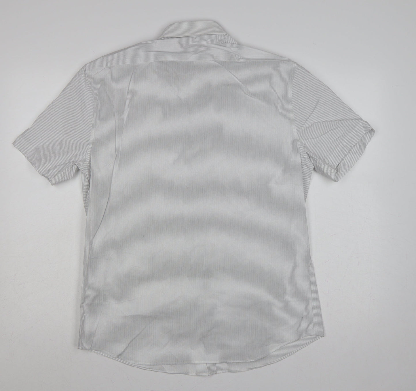 Marks & Spencer Men White Striped M Regular Fit Stretch Button-Up Shirt