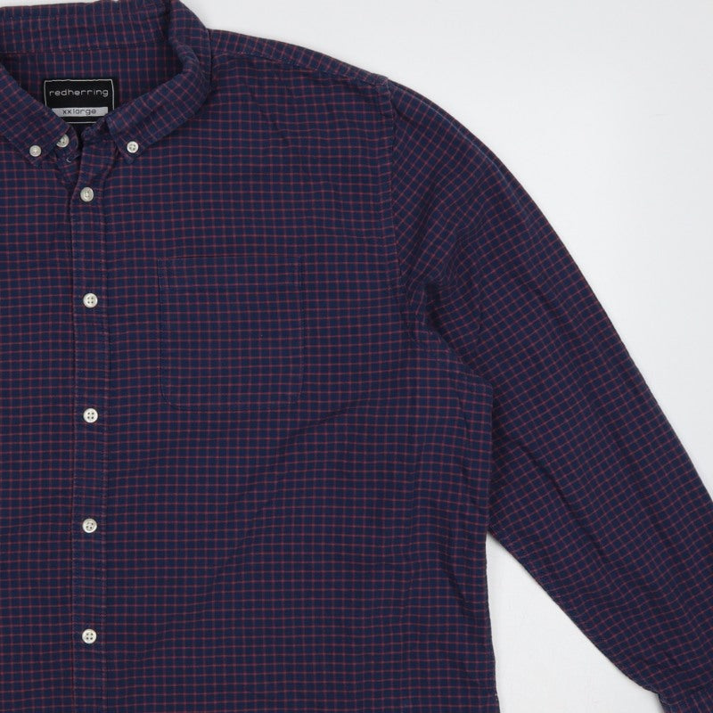 Additional view of Red Herring Men’s Blue Red Check Button-Down Shirt 2XL Long Sleeve