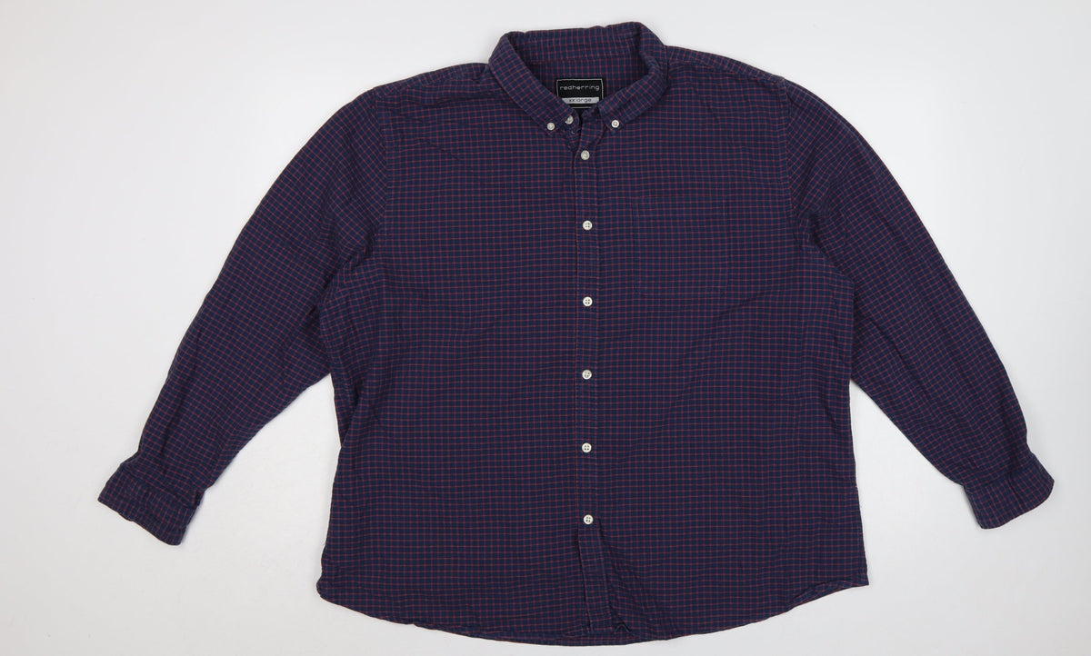 Back view of Red Herring Men’s Blue Red Check Button-Down Shirt 2XL Long Sleeve