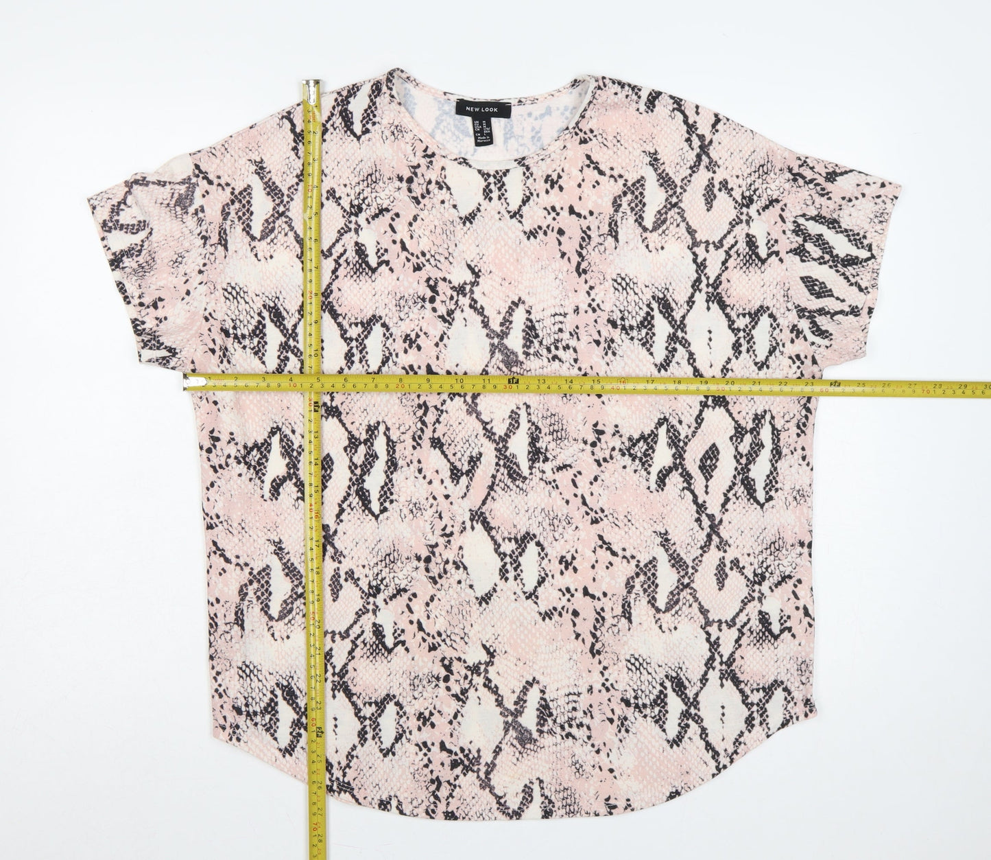 New Look Women Pink Snake Print M Basic Cap Sleeve T-Shirt