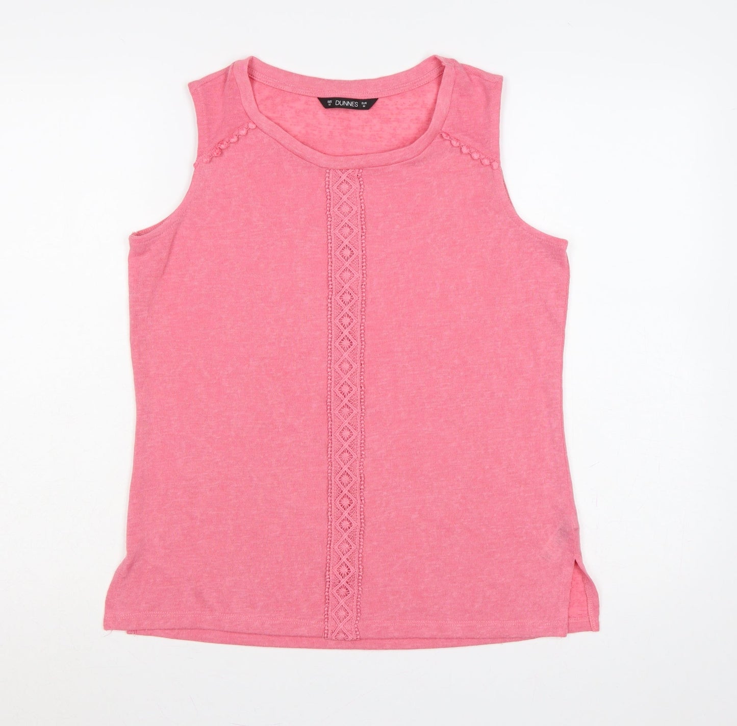 Dunnes Women Pink M Sleeveless Jersey Tank Top Crochet Trim