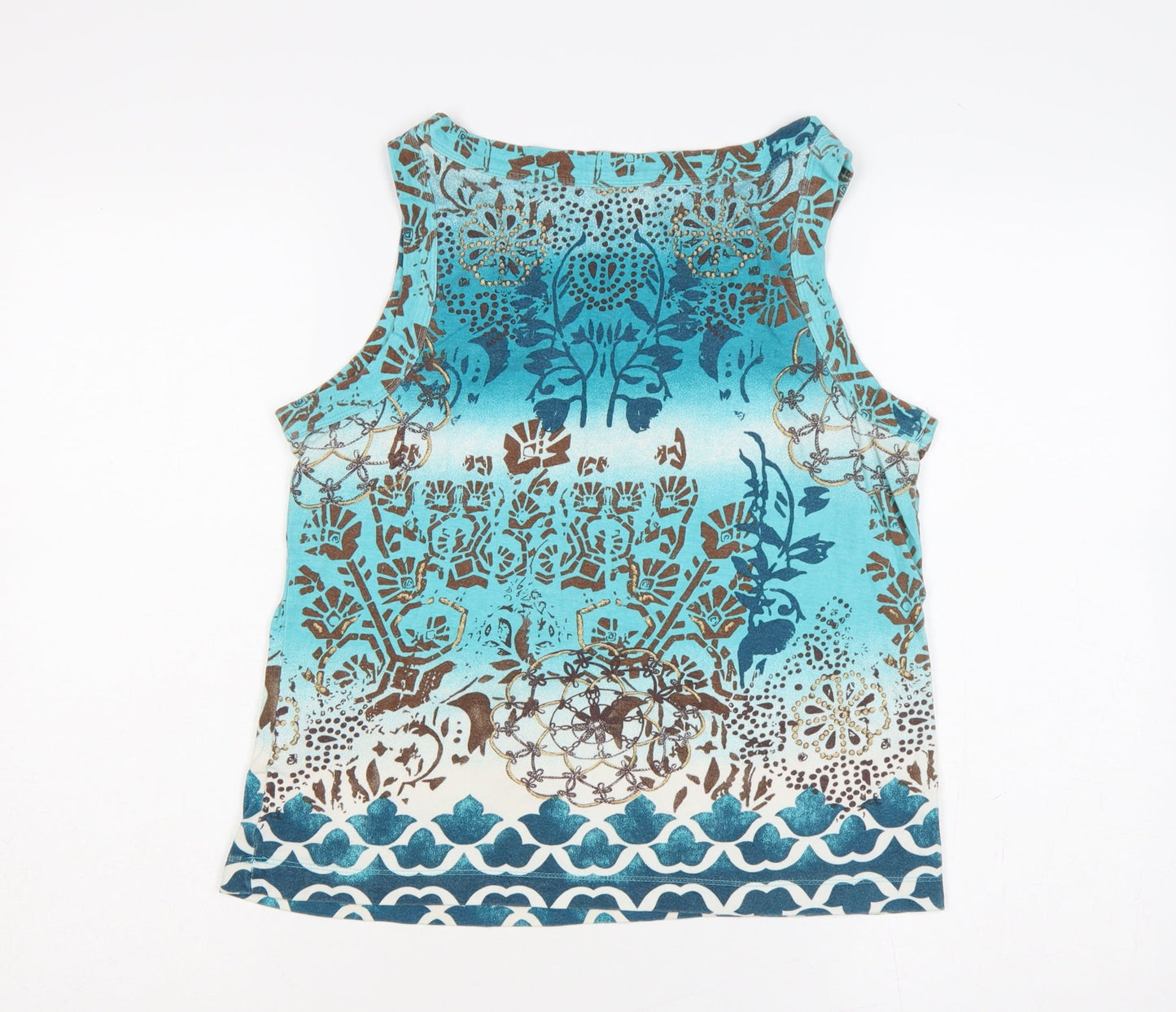 White Stag Women Blue Size 14 Bohemian V-Neck Cotton Tank Top