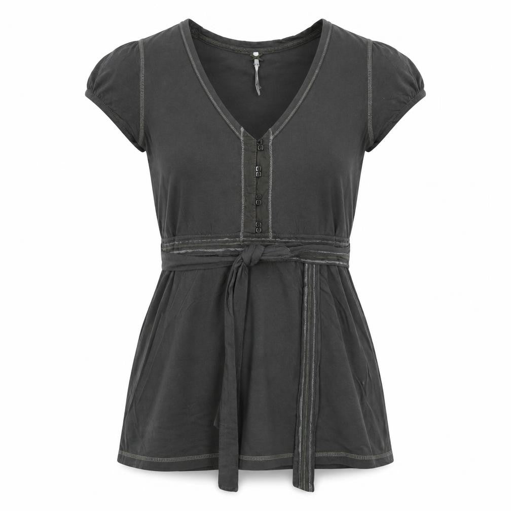 Next Women Green UK 14 Tie Waist Button Front Short Sleeve Blouse