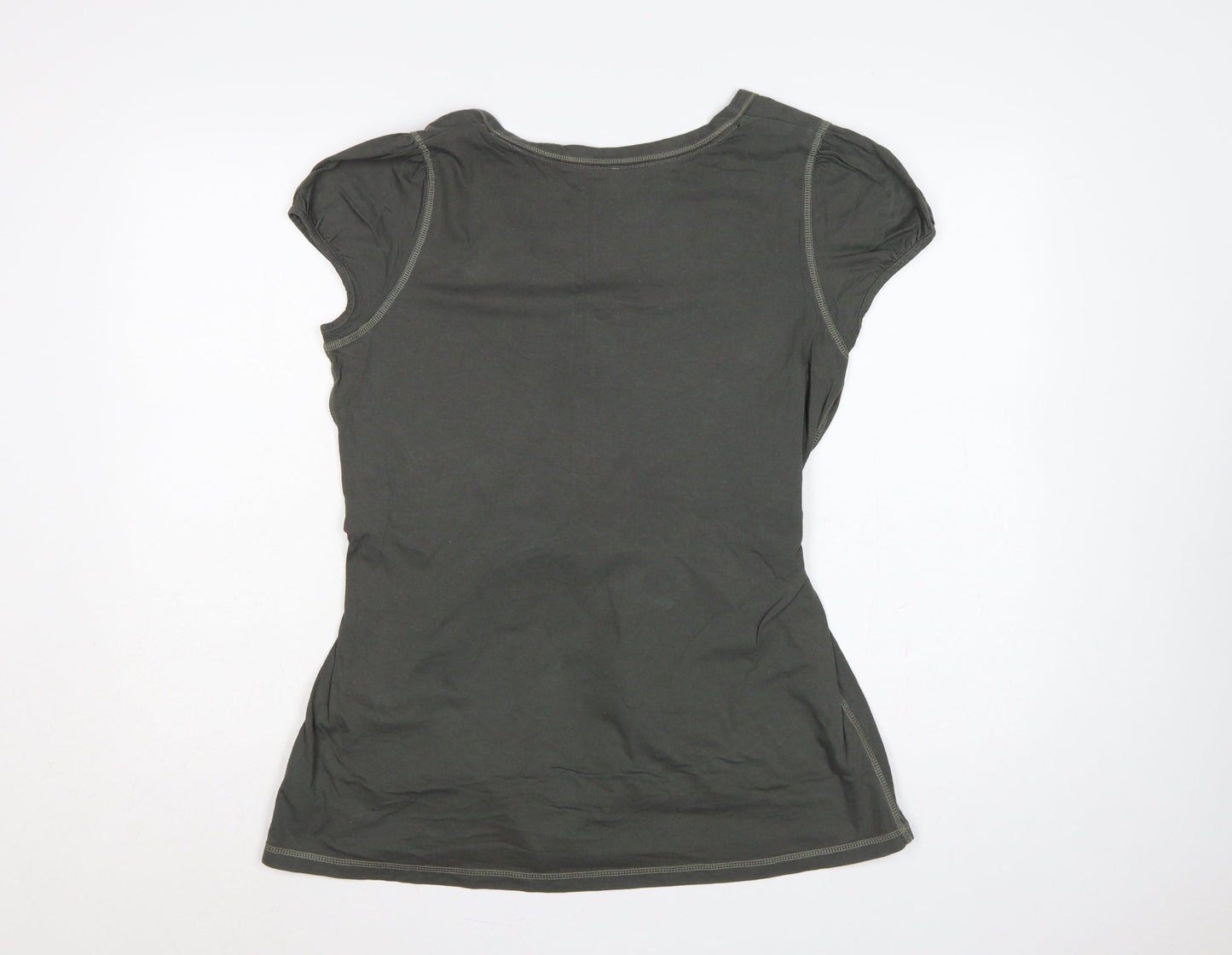Next Women Green UK 14 Tie Waist Button Front Short Sleeve Blouse