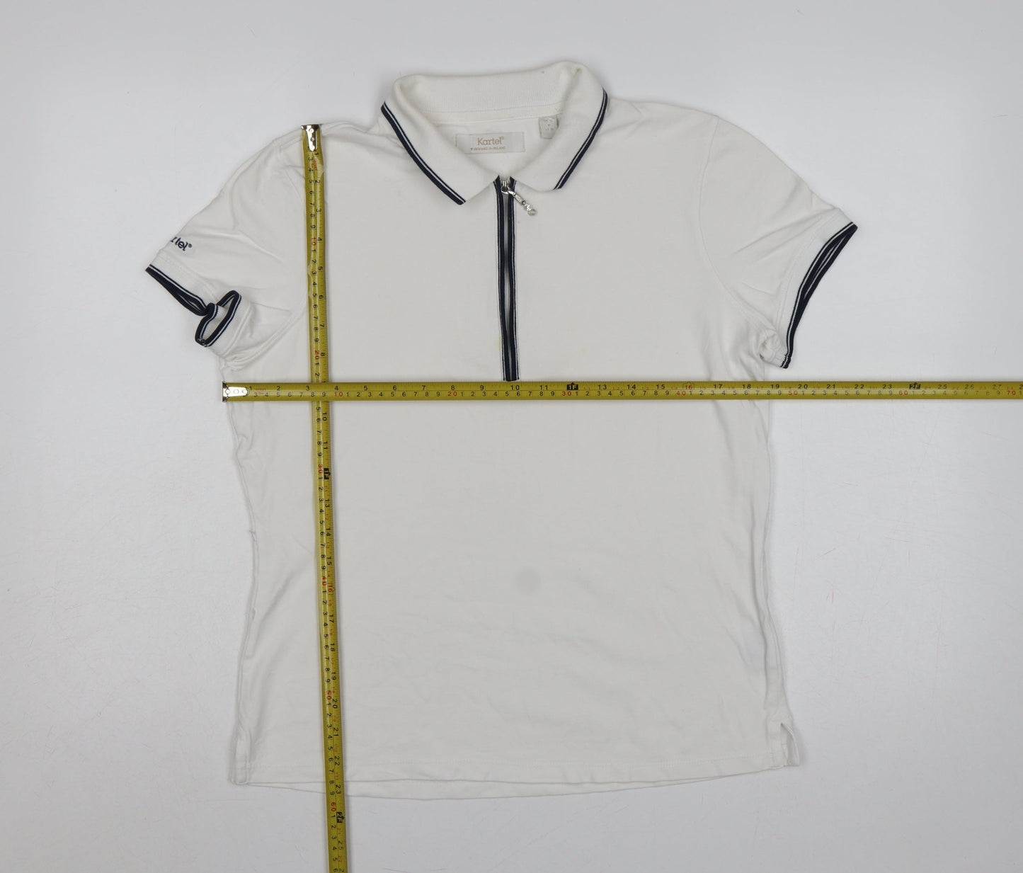 Kartel Women White UK 12 Classic Zip Polo Shirt Cotton Stretch