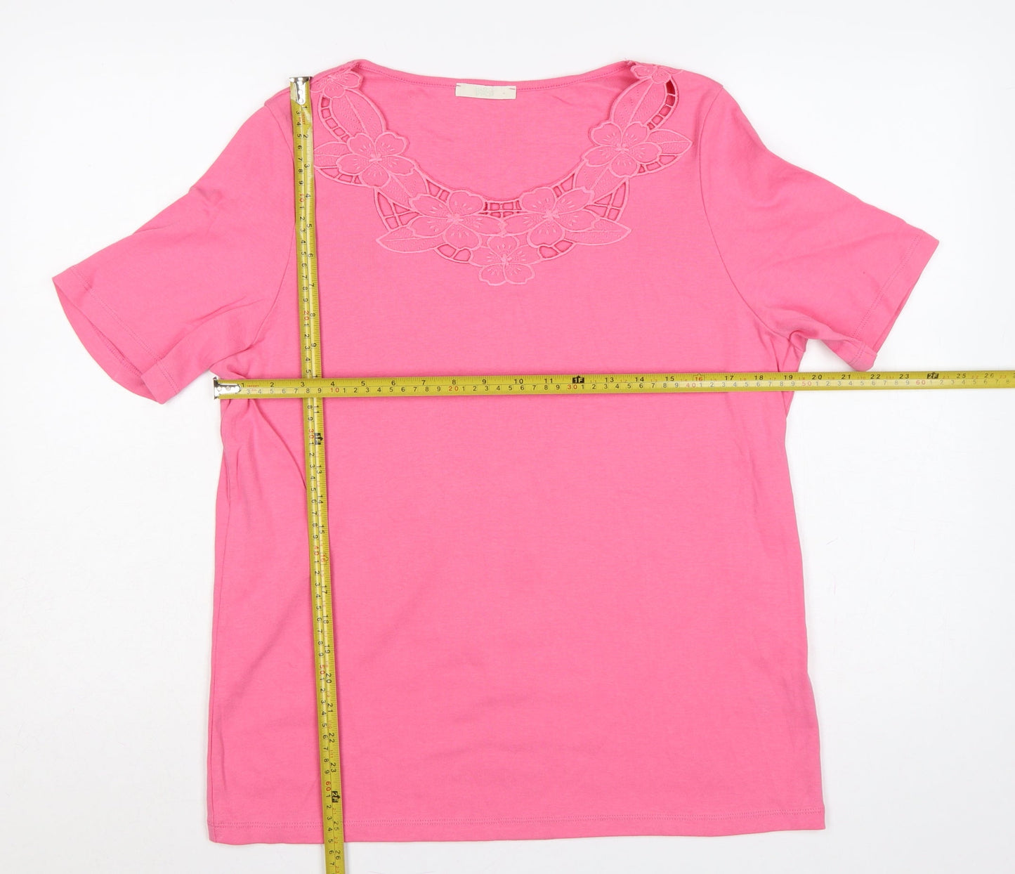 Marks and Spencer Women's Pink UK 16 Jersey Floral Embroidered Top