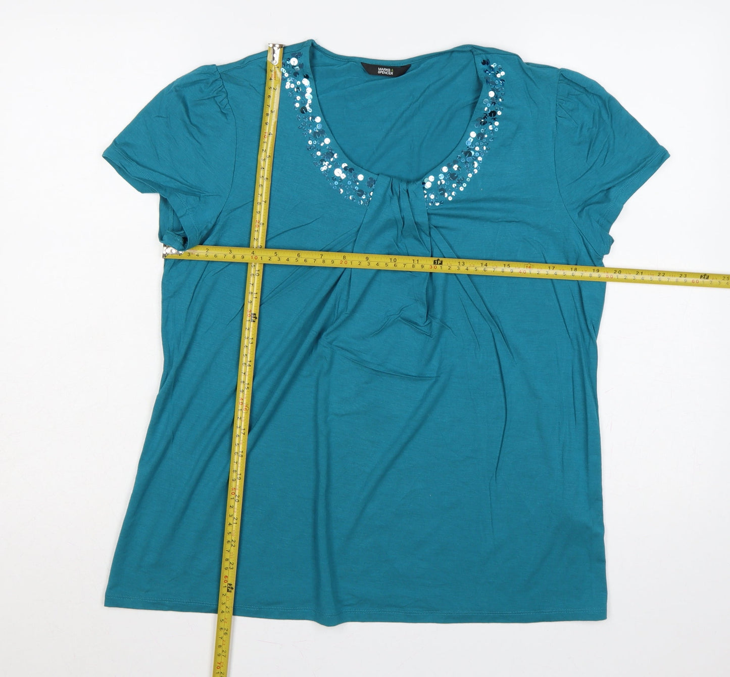 Marks and Spencer Women’s Blue UK 14 Jersey Sequin Scoop Neck T-Shirt
