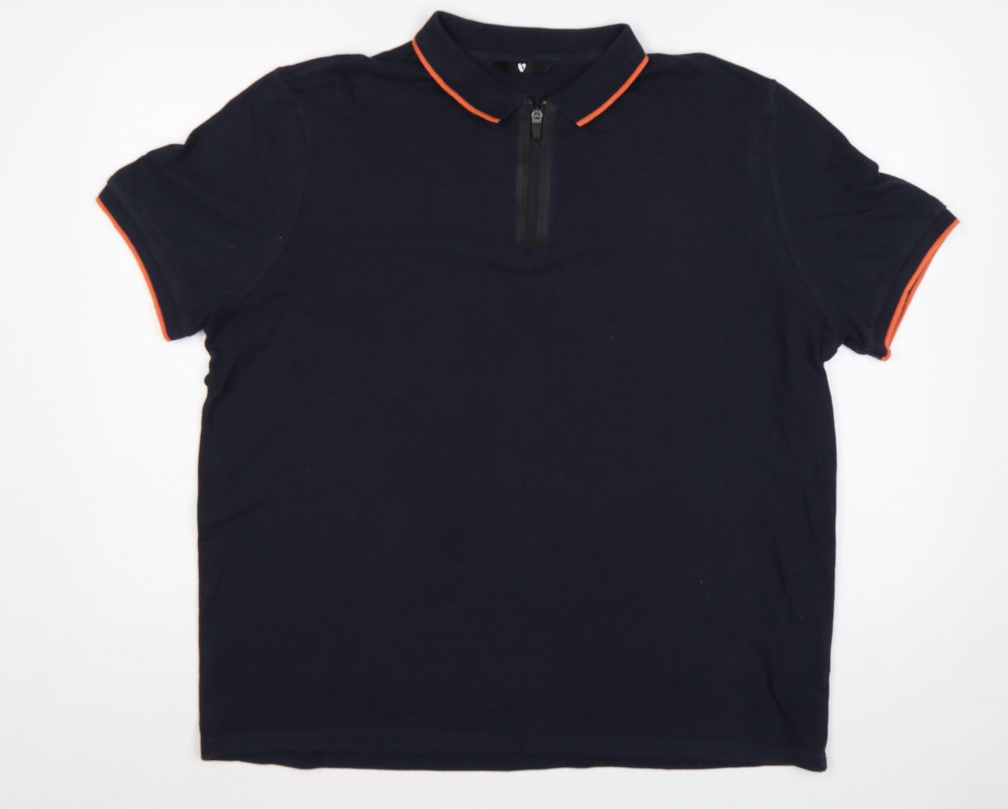 Very Men’s Navy Blue XL Short Sleeve 1/4 Zip Polo Orange Trim