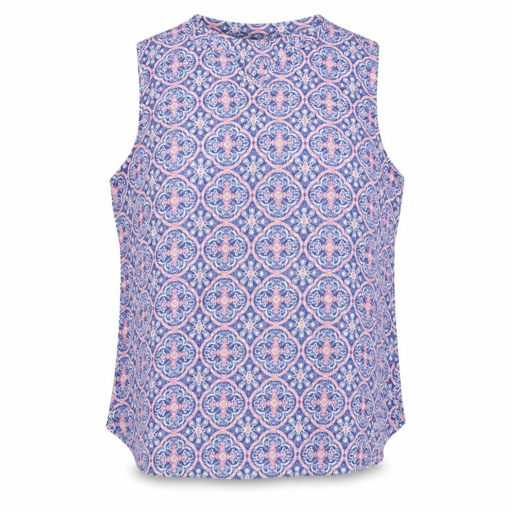 Front view of Dunnes Women’s Blue Pink Geometric Sleeveless Tank Top UK 14