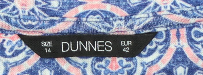 Brand and care label for Dunnes Women’s Blue Pink Geometric Sleeveless Tank Top UK 14