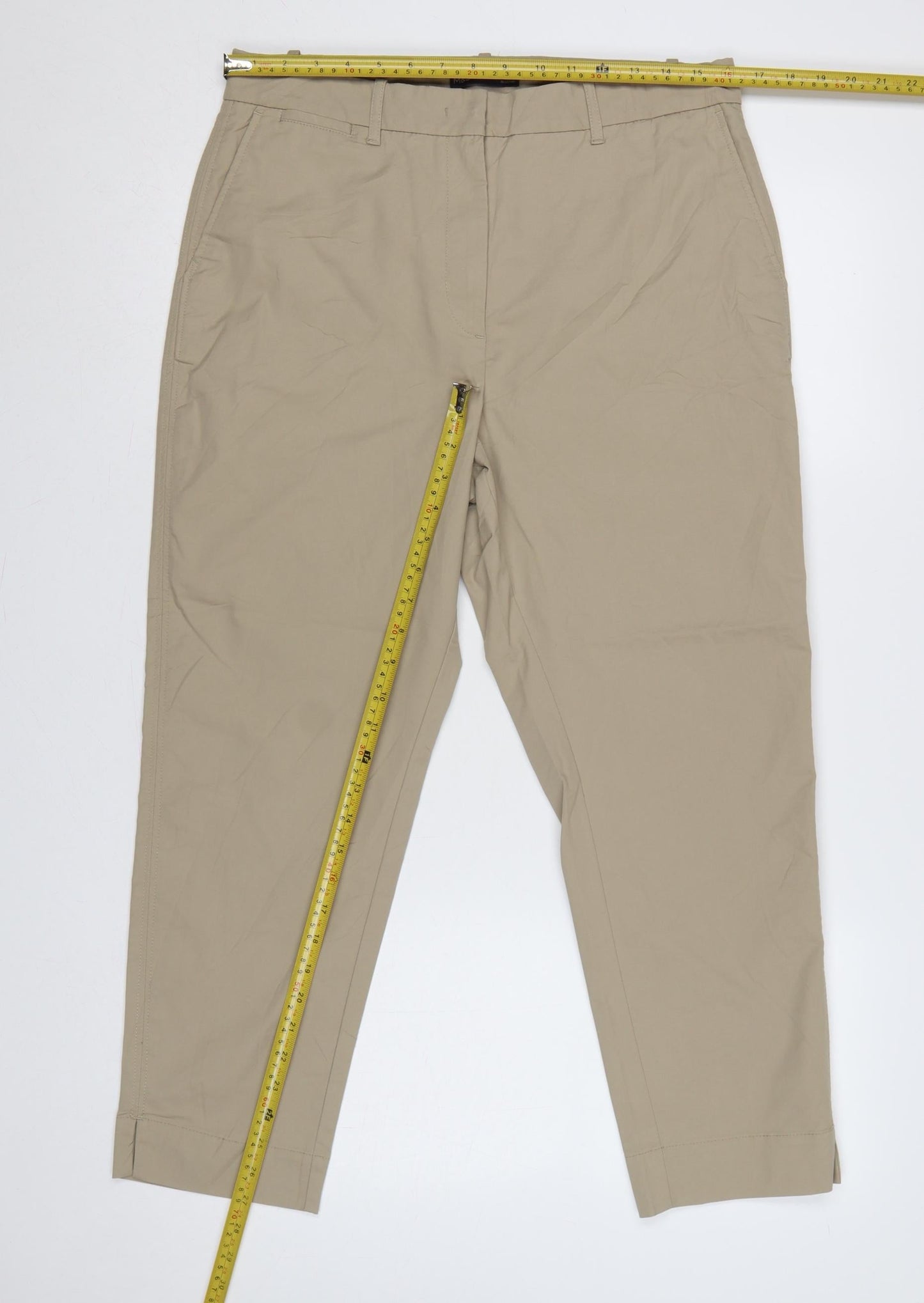 Marks & Spencer Women's Beige UK 14 Short Chino Tapered Trousers