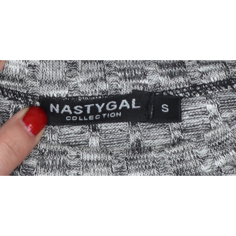 Nasty Gal Women Grey Textured Knit Crew Neck Long Sleeve Top Size S