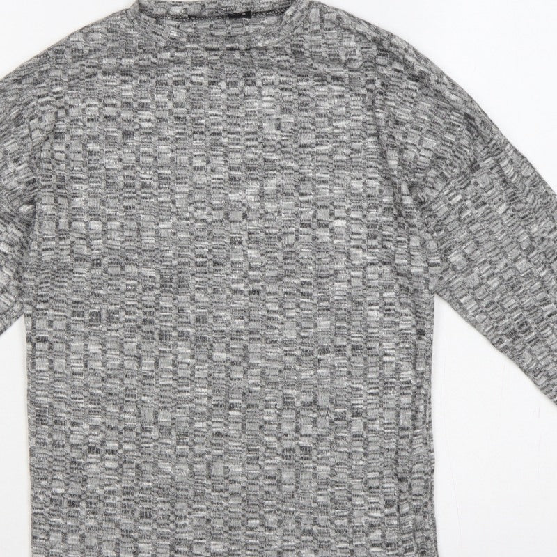 Nasty Gal Women Grey Textured Knit Crew Neck Long Sleeve Top Size S