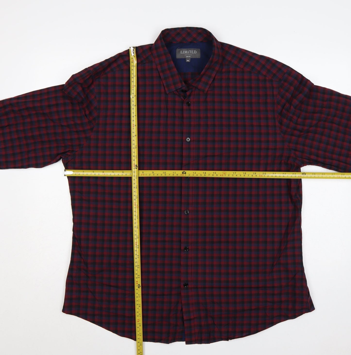 Marks and Spencer Men's Red Blue Check Slim Fit Shirt 2XL