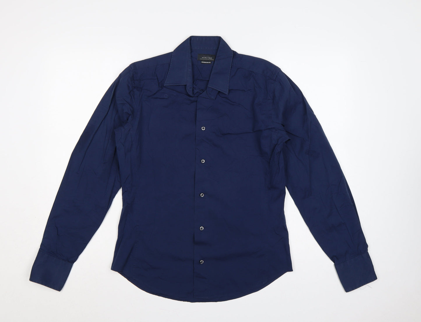 Zara Man Blue M Extra-Slim Fit Long Sleeve Button-Up Shirt