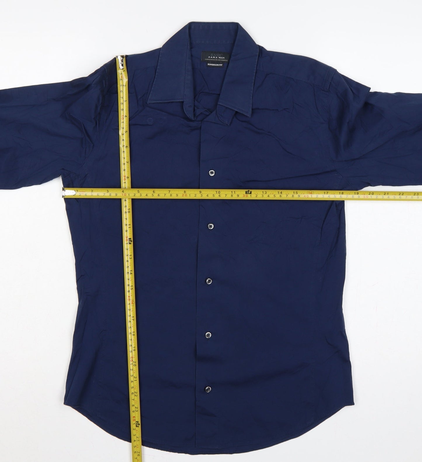 Zara Man Blue M Extra-Slim Fit Long Sleeve Button-Up Shirt