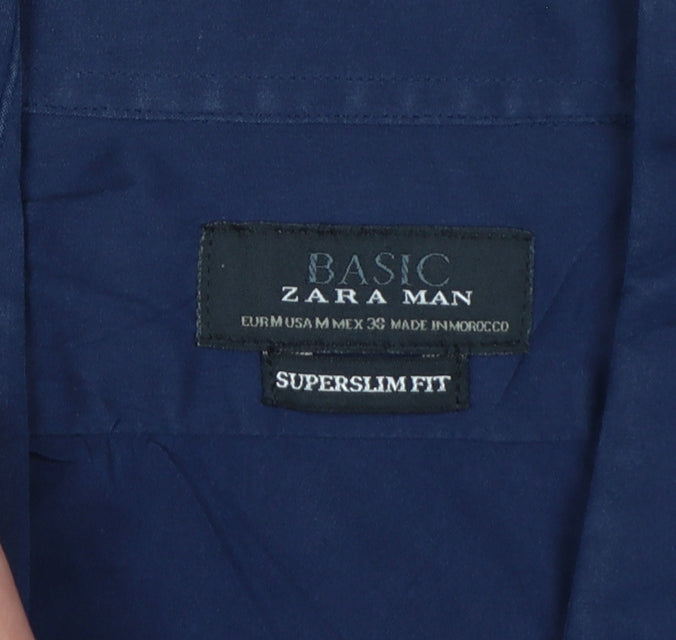 Zara Man Blue M Extra-Slim Fit Long Sleeve Button-Up Shirt
