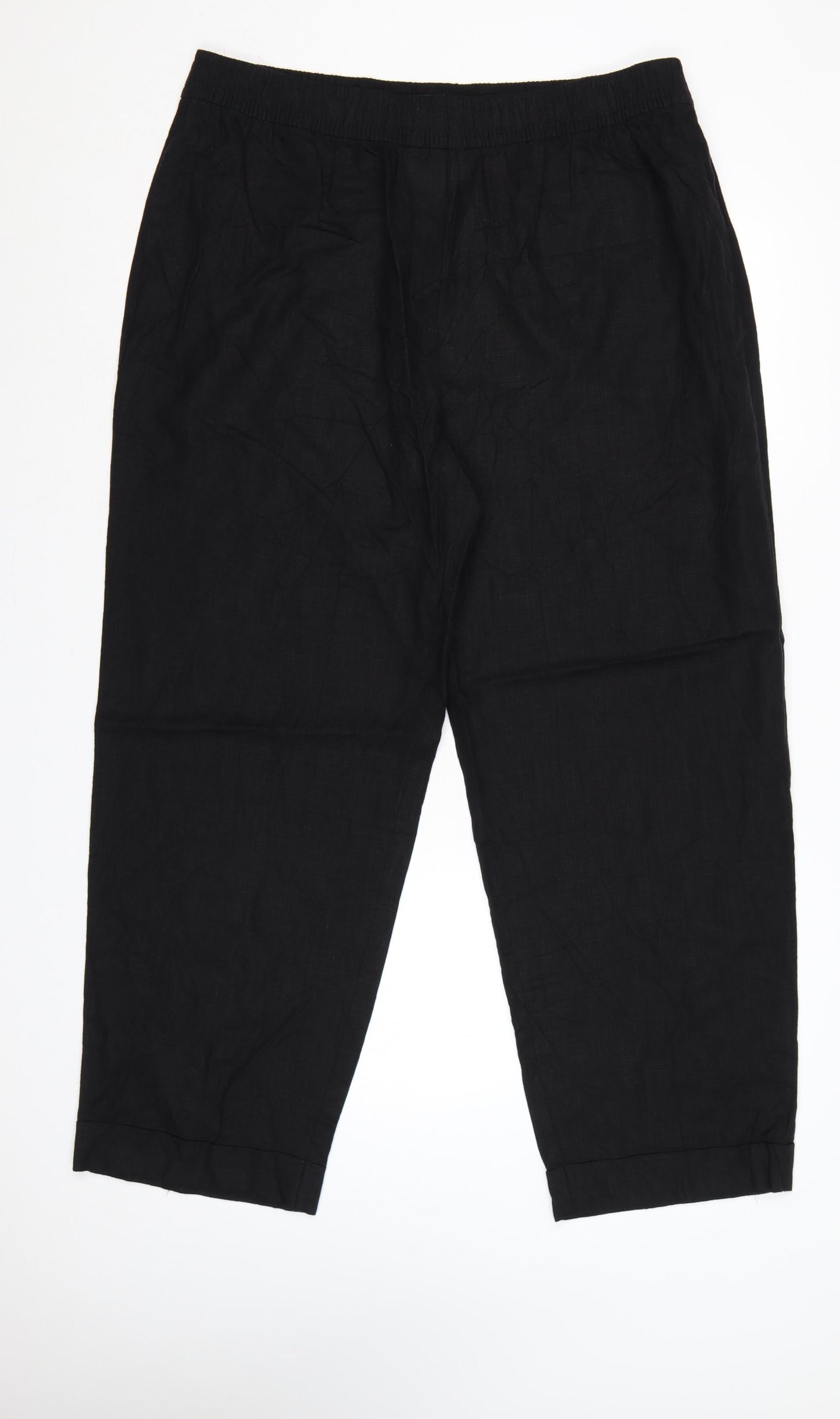 Marks and Spencer Women Black UK 18 Long Linen Blend Tapered Trousers