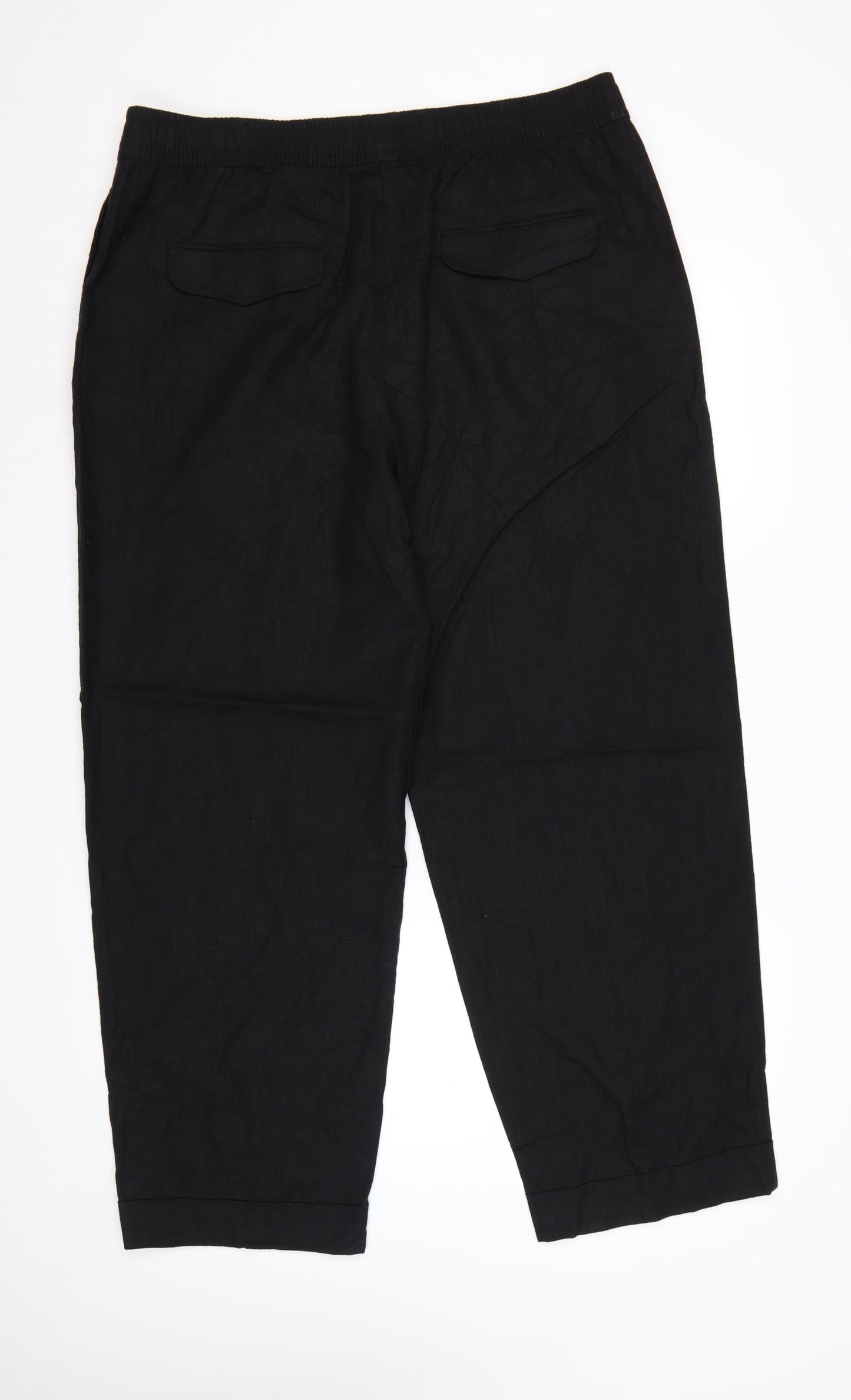Marks and Spencer Women Black UK 18 Long Linen Blend Tapered Trousers