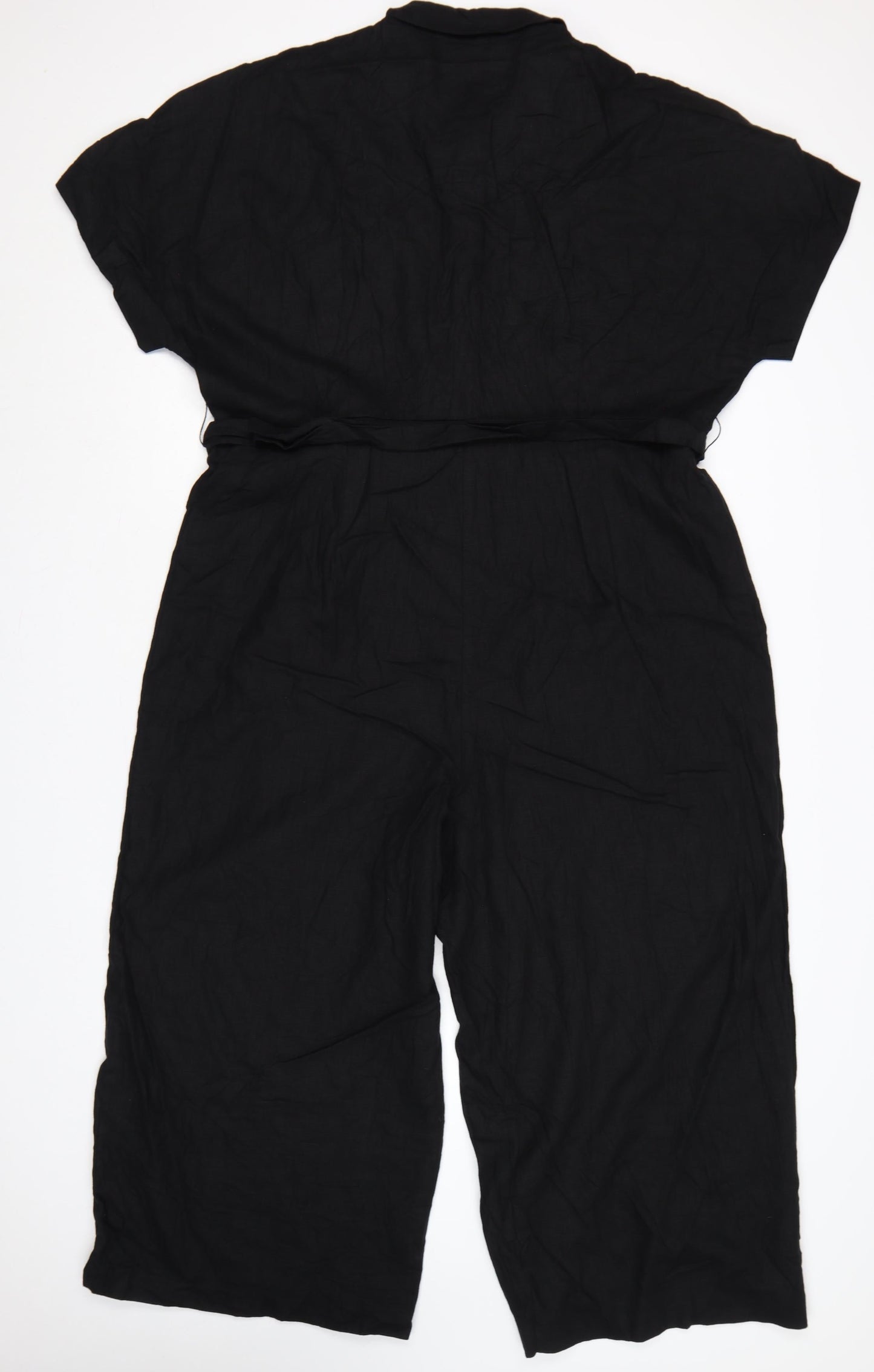 Marks and Spencer Women’s Black Size 20 Linen Blend Utility Jumpsuit Belted