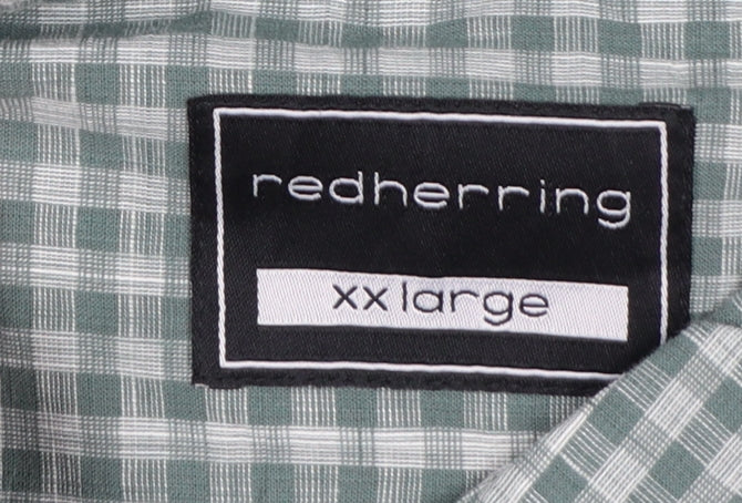Red Herring Men’s Green Check Cotton Button-Down Shirt 2XL Long Sleeve