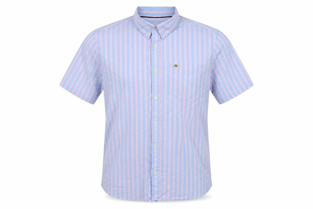 Marks & Spencer Men's Blue Pink Stripe M Regular Fit Short Sleeve Shirt