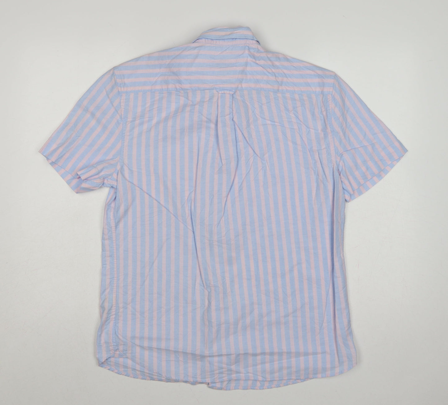 Marks & Spencer Men's Blue Pink Stripe M Regular Fit Short Sleeve Shirt