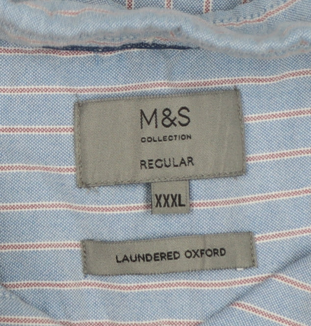 M&S Men’s Blue Striped 3XL Regular Laundered Oxford Shirt