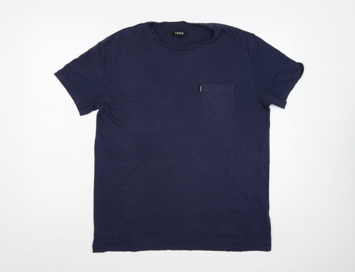 Back view of Farhi by Nicole Farhi Men’s Navy L Pocket Crew Neck T-Shirt