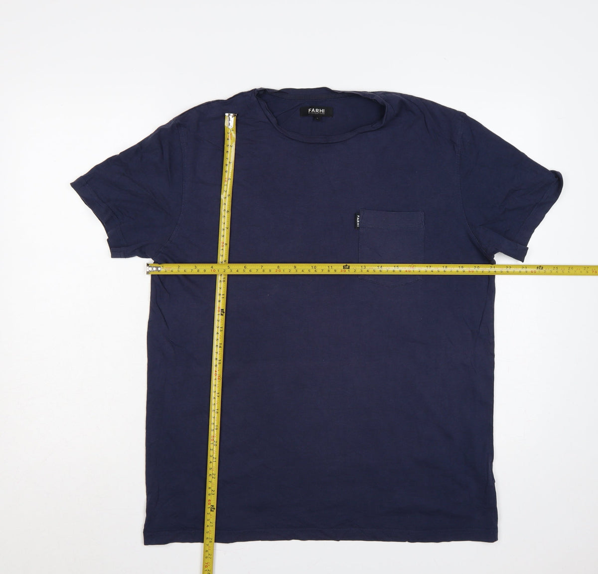 Close-up detail of Farhi by Nicole Farhi Men’s Navy L Pocket Crew Neck T-Shirt