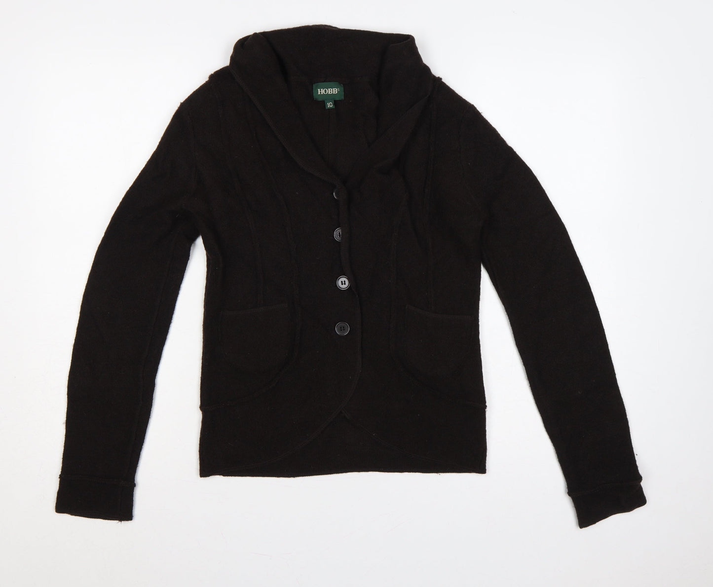Hobbs Women’s Black Merino Wool Cable Knit Button Cardigan UK 10